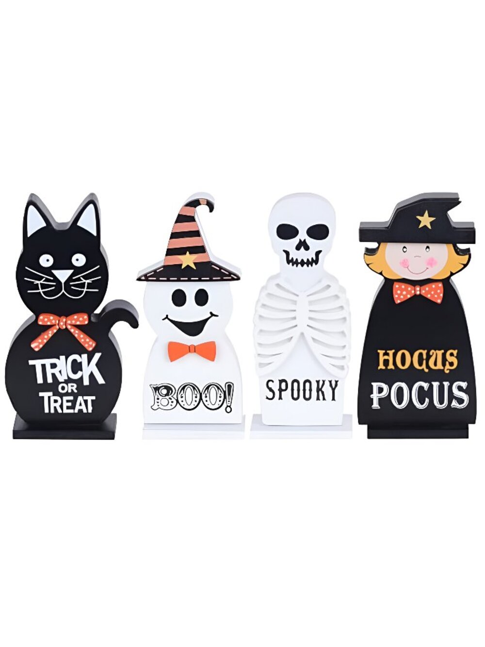 Halloween Decorations Indoor, 4 PCS Wood Blocks Halloween Table Decor